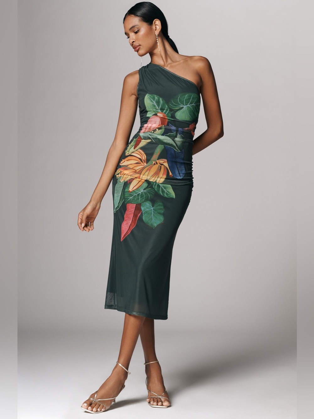 FARM Rio One-Shoulder Printer Midi Dress